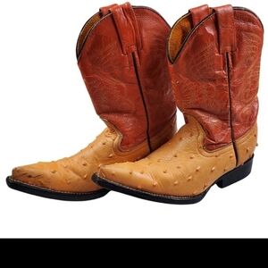 Ostrich Tan Two-Tone Leather Cowboy boots Boys size 1
